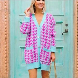 Buddy Love X Kelsie Bynum Twiggy Cardigan Sweater Dress Pink Blue M/L